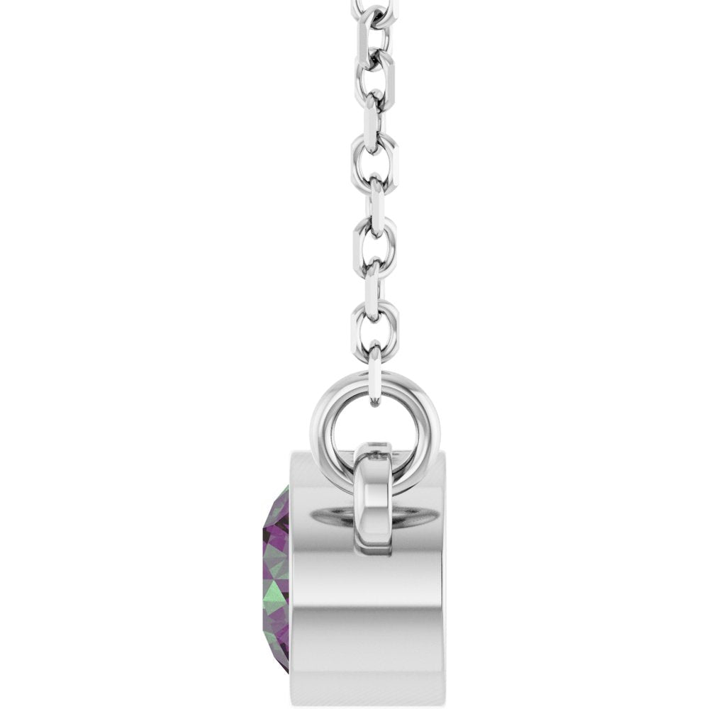 Rhodium-Plated Sterling Silver Imitation Alexandrite Solitaire 16" Necklace 