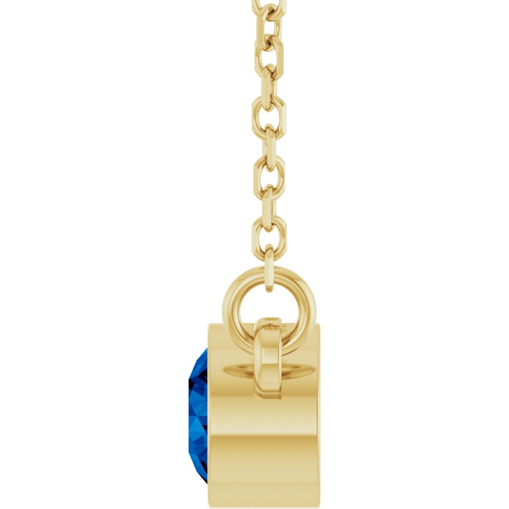 14K Yellow Gold Lab-Grown Blue Sapphire Solitaire 16" Necklace 