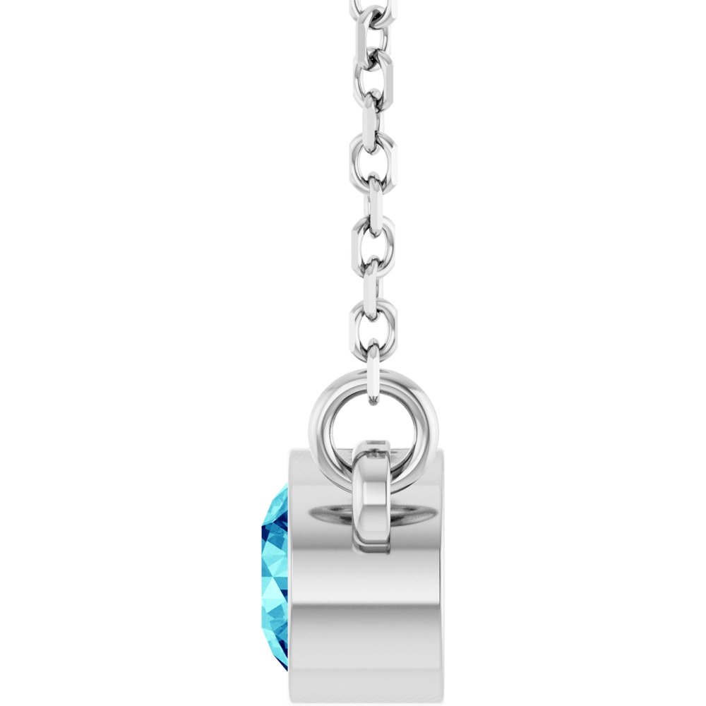 14K White Natural Blue Zircon Solitaire 16" Necklace