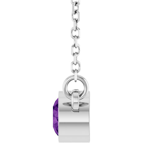 Rhodium-Plated Sterling Silver Natural Amethyst Solitaire 16" Necklace 
