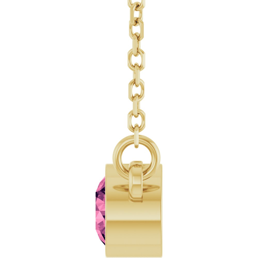 14K Yellow Gold Natural Pink Tourmaline Solitaire 16" Necklace 
