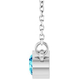 Rhodium-Plated Sterling Silver Imitation Blue Zircon Solitaire 16" Necklace 