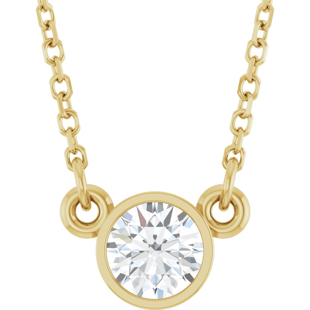 14K Yellow Gold 1/3 CT Natural Diamond Solitaire 18" Necklace 