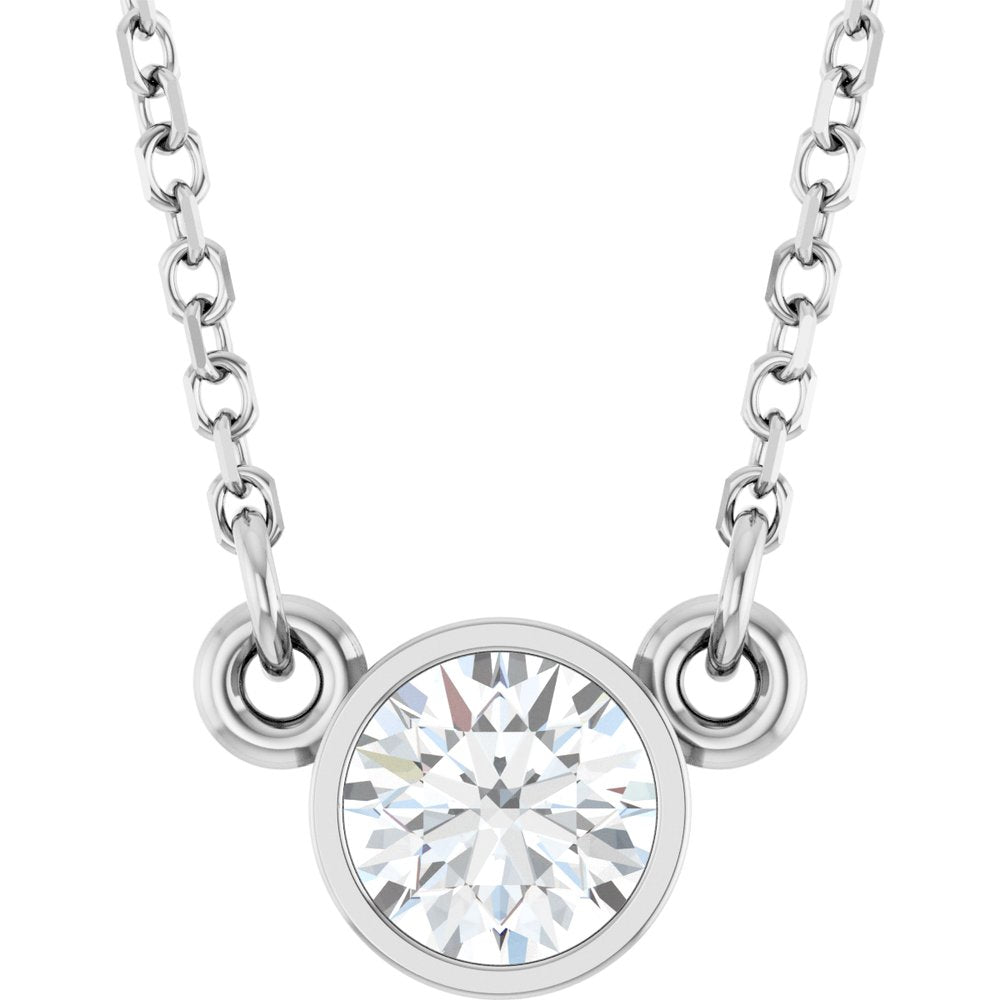 14K White Gold 1/3 CT Natural Diamond Solitaire 18" Necklace 