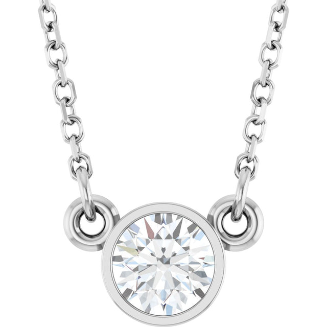 14K White Gold 1/3 CT Natural Diamond Solitaire 18" Necklace 