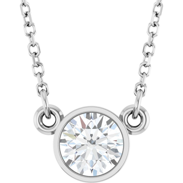 14K White 1/2 CT Natural Diamond Solitaire 18" Necklace 