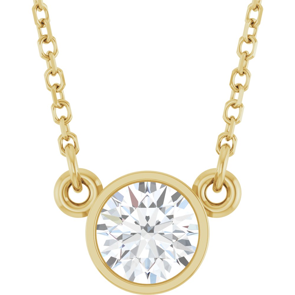 14K Yellow 1/2 CT Natural Diamond Solitaire 18" Necklace 