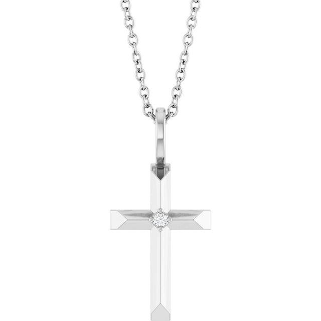 Sterling Silver .0075 CT Natural Diamond Cross 16-18" Necklace