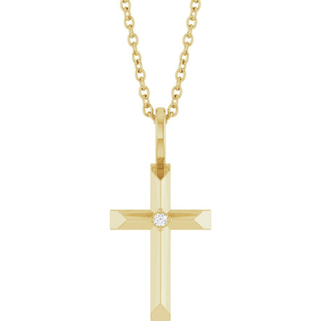 14K Yellow Gold .0075 CT Natural Diamond Cross 16-18" Necklace