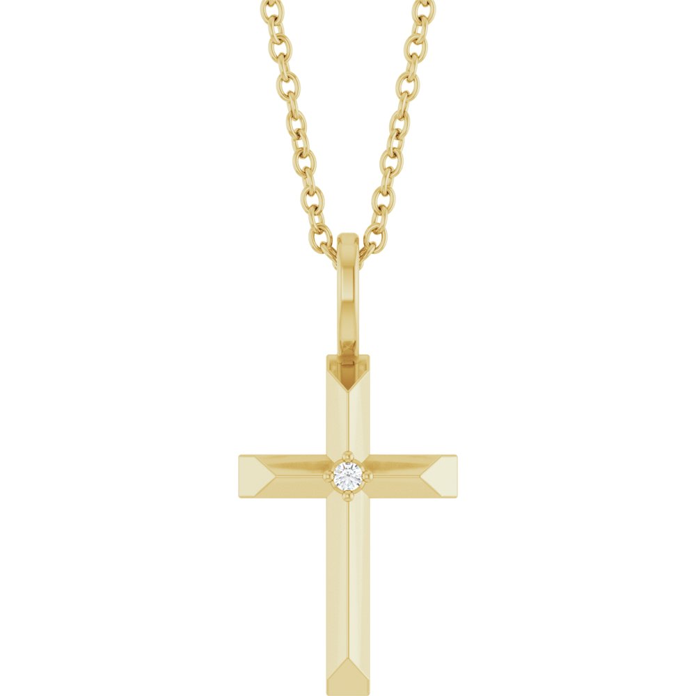 14K Yellow Gold .0075 CT Natural Diamond Cross 16-18" Necklace