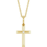 14K Yellow Gold .0075 CT Natural Diamond Cross 16-18" Necklace