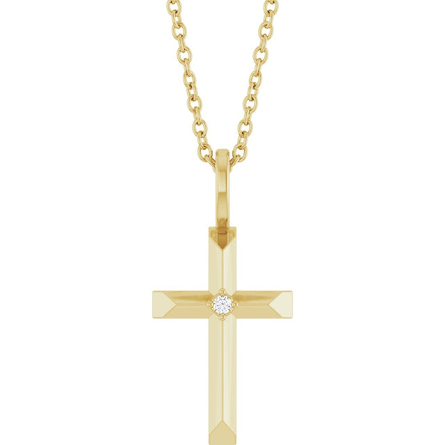 14K Yellow Gold .0075 CT Natural Diamond Cross 16-18" Necklace