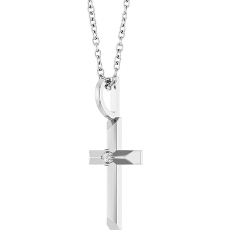 Sterling Silver .0075 CT Natural Diamond Cross 16-18" Necklace