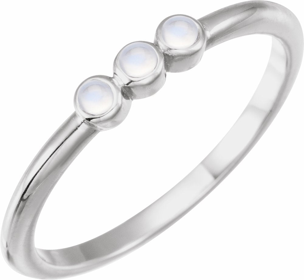 Sterling Silver Natural Rainbow Moonstone Stackable Ring
