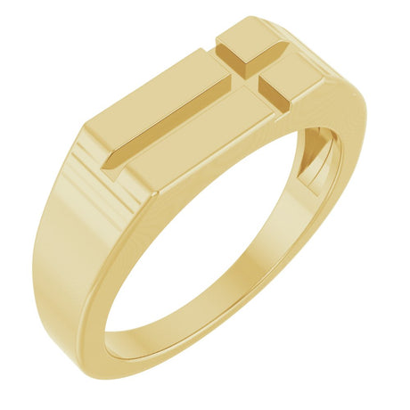 14K Yellow Gold Rectangle Cross Signet Ring