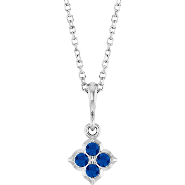 14K White Lab-Grown Blue Sapphire 16-18" Necklace