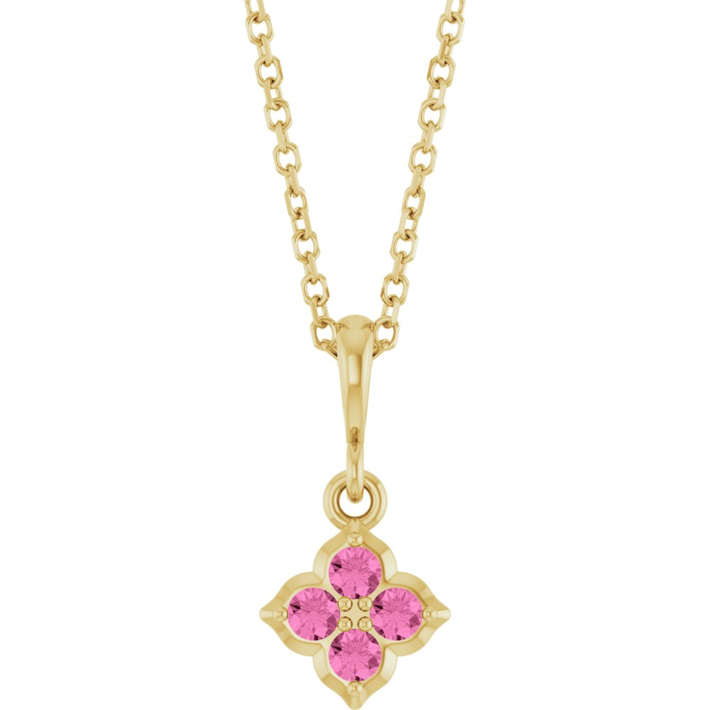 14K Yellow Gold Lab-Grown Pink Sapphire 16-18" Necklace