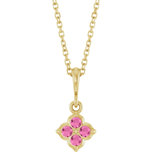14K Yellow Gold Lab-Grown Pink Sapphire 16-18" Necklace