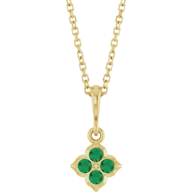 14K Yellow Gold Lab-Grown Emerald 16-18" Necklace