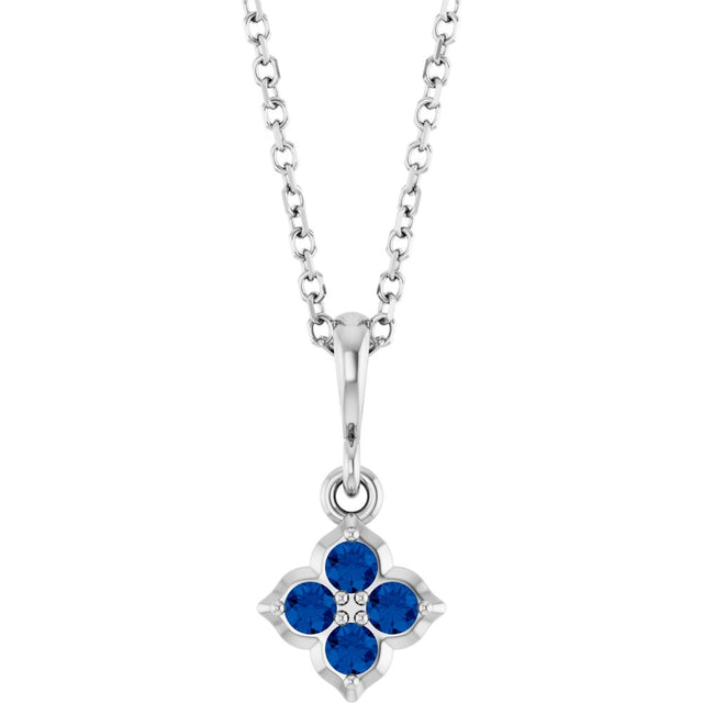 14K White Gold Lab-Grown Blue Sapphire 16-18" Necklace