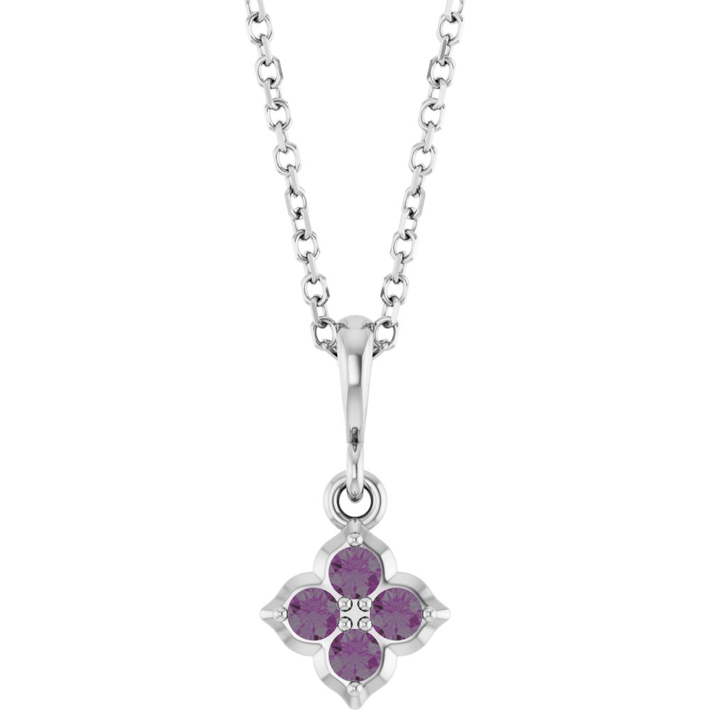 14K White Lab-Grown Alexandrite 16-18" Necklace