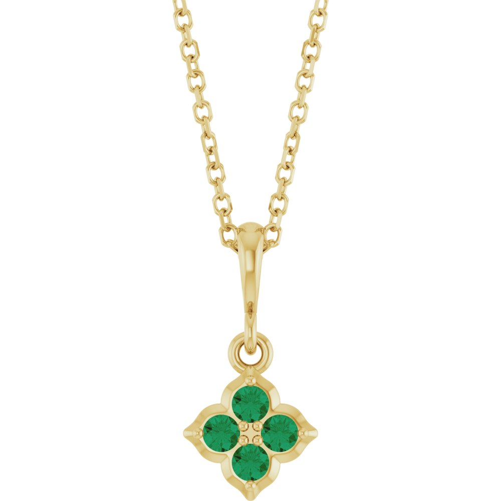 14K Yellow Lab-Grown Emerald 16-18" Necklace