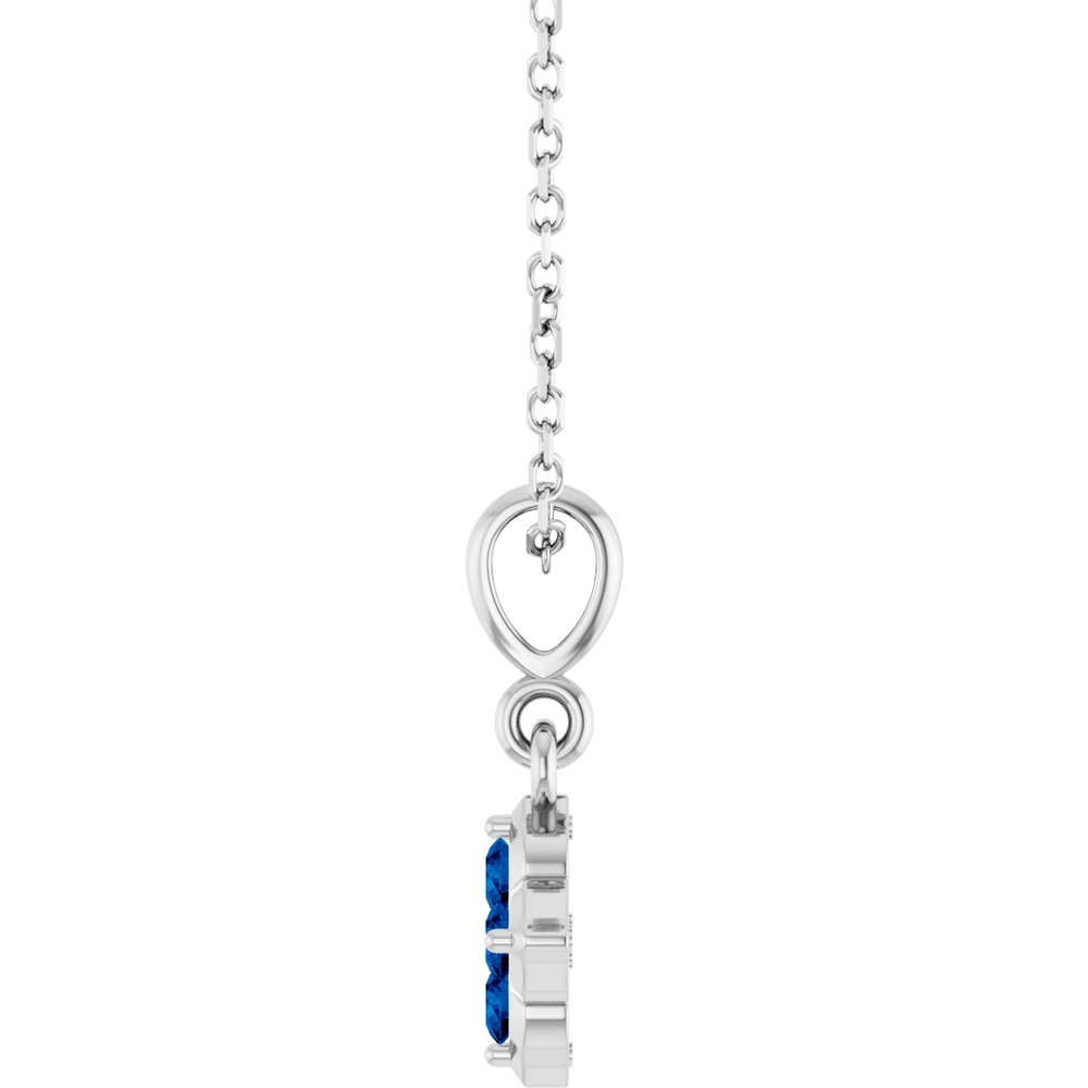 14K White Lab-Grown Blue Sapphire 16-18" Necklace