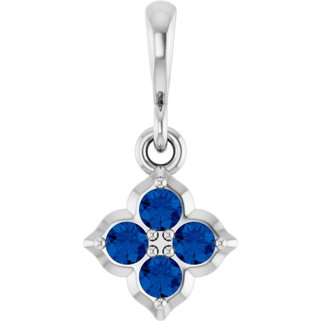 14K White Lab-Grown Blue Sapphire Pendant