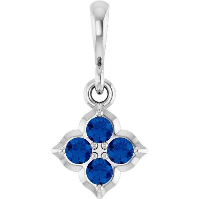 14K White Lab-Grown Blue Sapphire Pendant