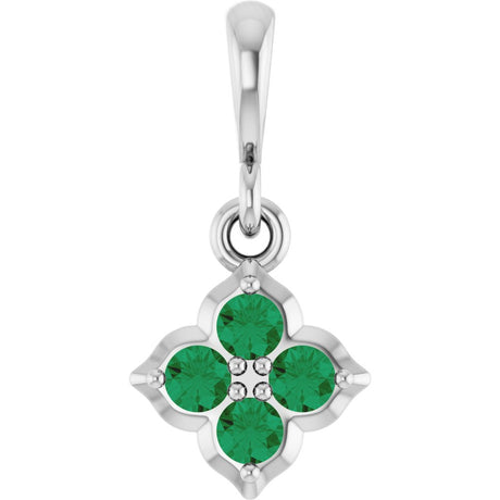 14K White Lab-Grown Emerald Pendant