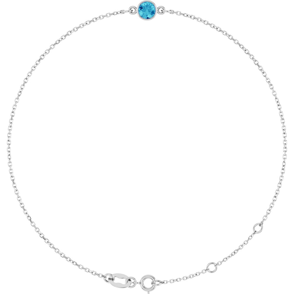 14K White Gold Natural Blue Zircon 6 1/2-7 1/2" Bracelet
