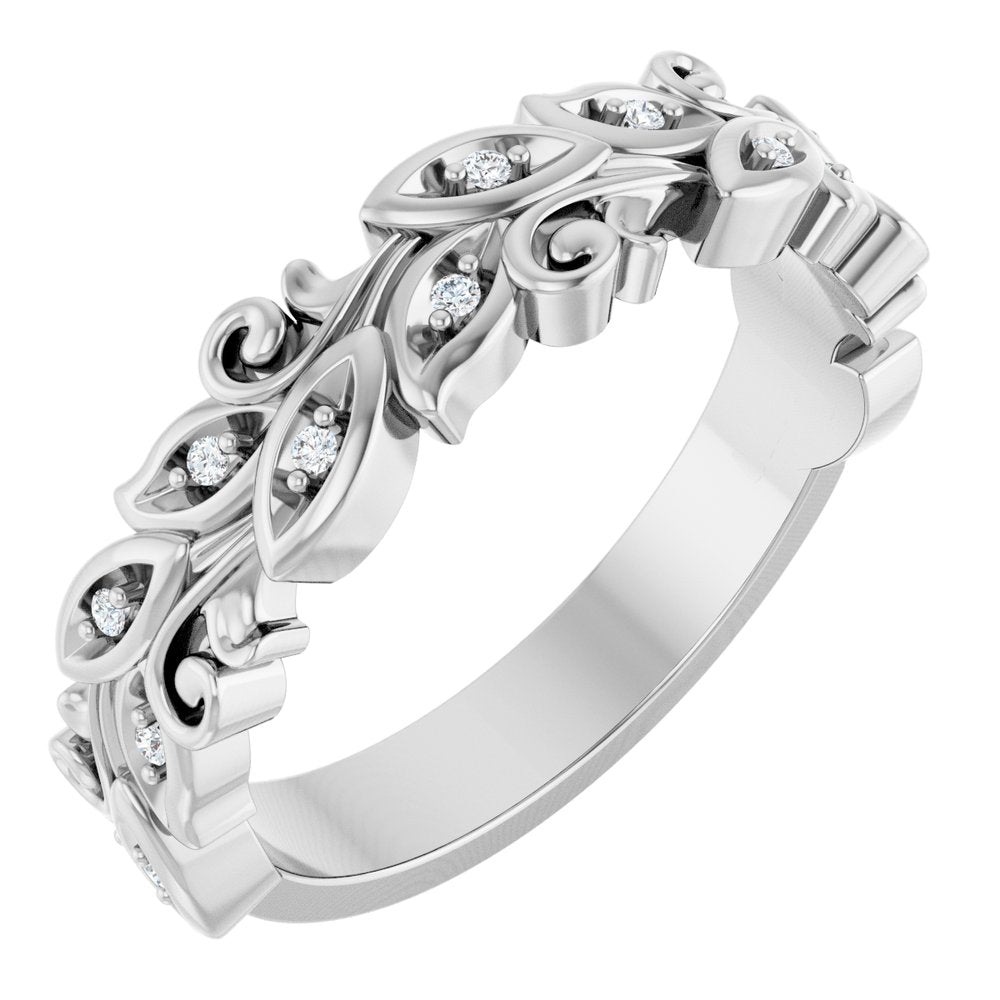 14K White .05 CTW Natural Diamond Floral Band