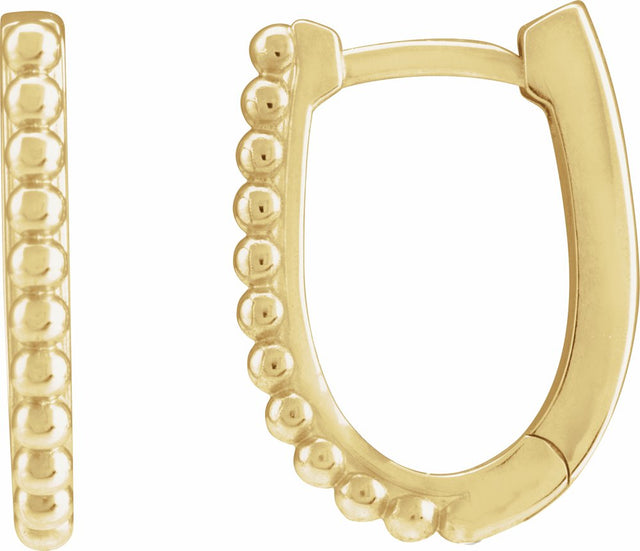 14K Yellow Beaded 15 mm Hoop Earrings