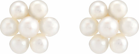 14K White Gold Cultured White Freshwater Pearl Flower Earrings