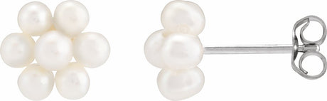 14K White Gold Cultured White Freshwater Pearl Flower Earrings