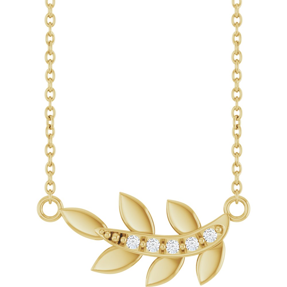 14K Yellow Gold .03 CTW Natural Diamond Leaf 16" Necklace
