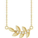 14K Yellow Gold .03 CTW Natural Diamond Leaf 16" Necklace