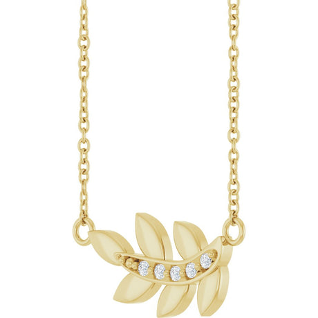 14K Yellow Gold .03 CTW Natural Diamond Leaf 16" Necklace