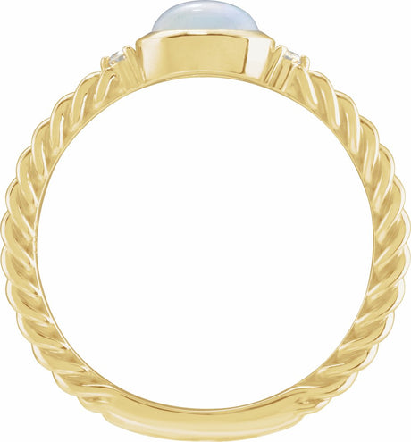 14K Yellow Gold Natural White Opal & .03 CTW Natural Diamond Cabochon Ring