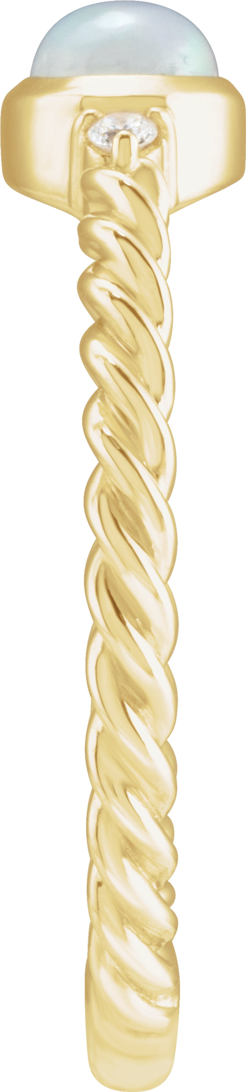 14K Yellow Gold Natural White Opal & .03 CTW Natural Diamond Cabochon Ring