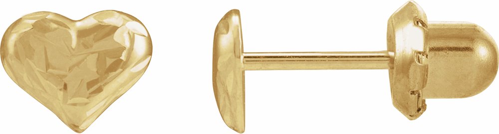 14K Yellow 6.2 mm Diamond-Cut Heart Inverness® Piercing Earrings