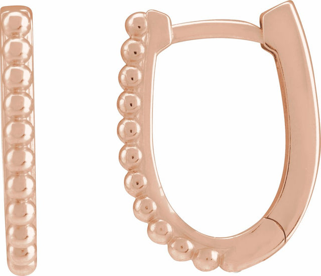 14K Rose Beaded 15 mm Hoop Earrings