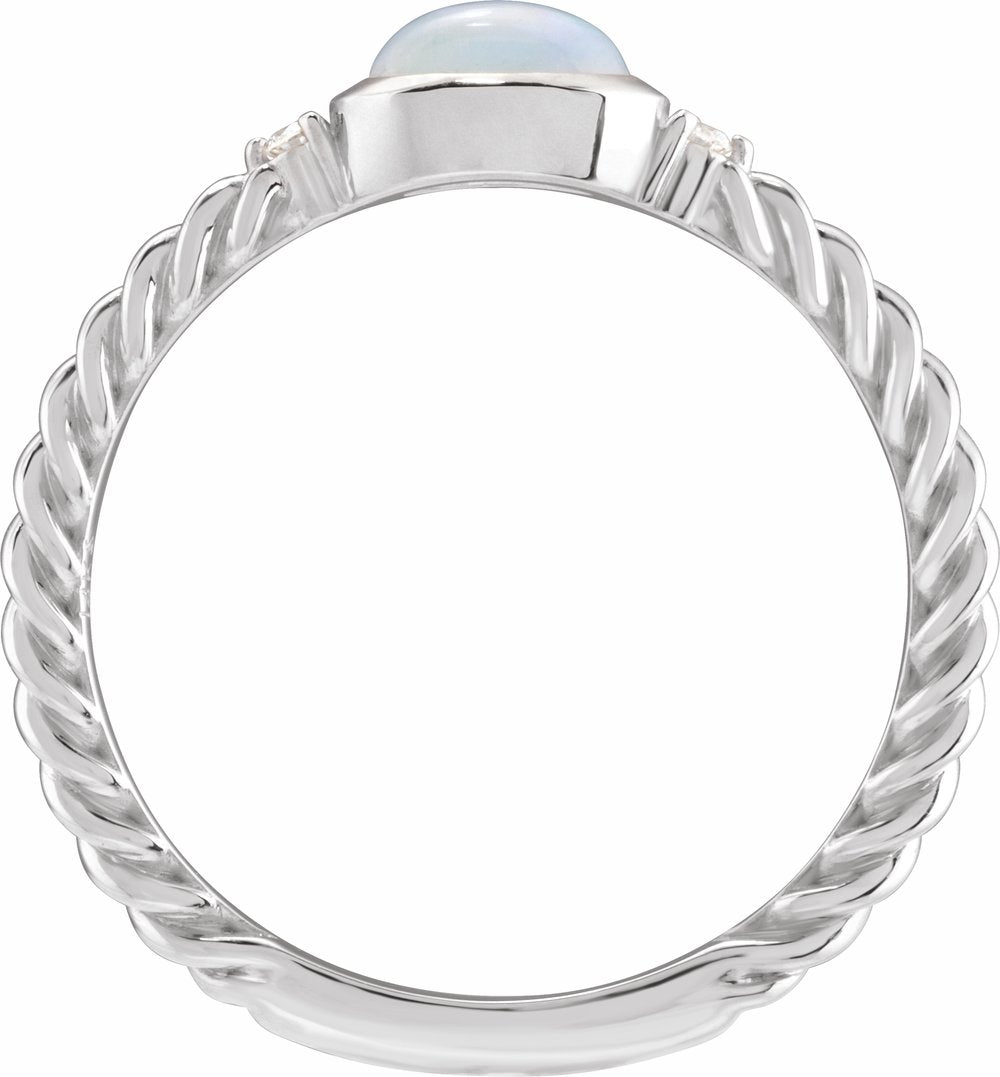 Sterling Silver Natural White Opal & .03 CTW Natural Diamond Cabochon Ring