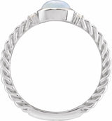 Sterling Silver Natural White Opal & .03 CTW Natural Diamond Cabochon Ring