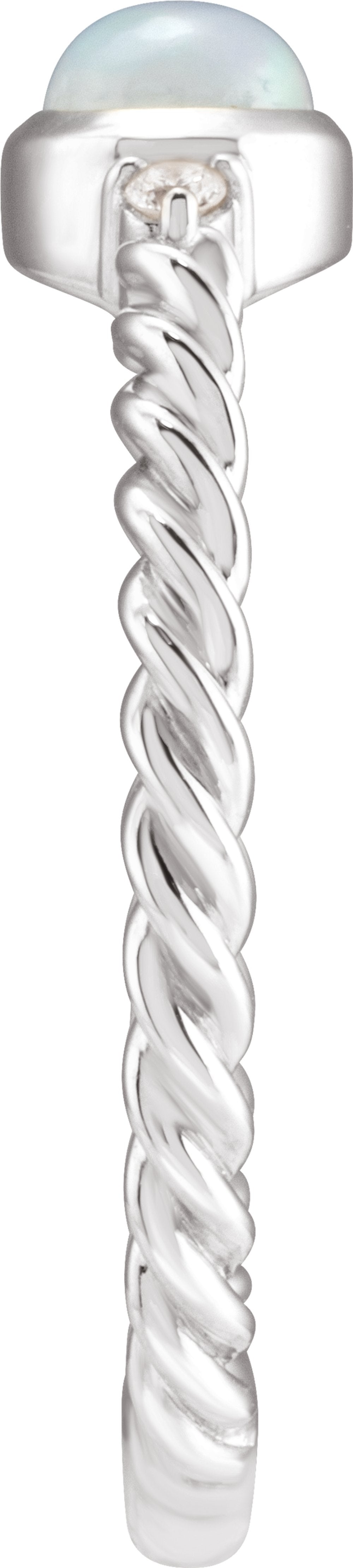 Sterling Silver Natural White Opal & .03 CTW Natural Diamond Cabochon Ring