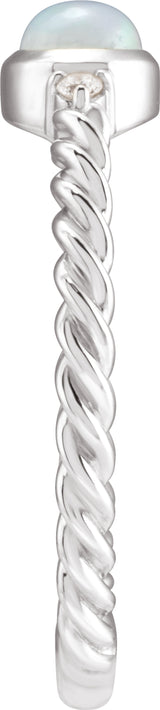 Sterling Silver Natural White Opal & .03 CTW Natural Diamond Cabochon Ring