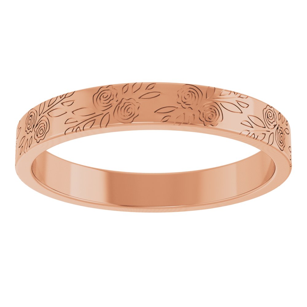10K Rose 3 mm Floral Flat Band Size 5