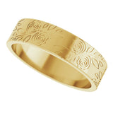 14K Yellow Gold 5 mm Floral Flat Band Size 4.5