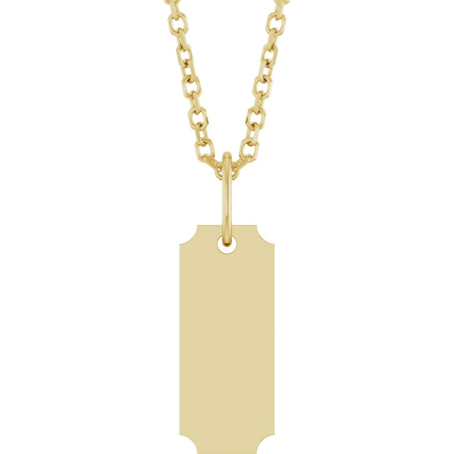 14K Yellow Gold Engravable Dog Tag 16-18" Necklace
