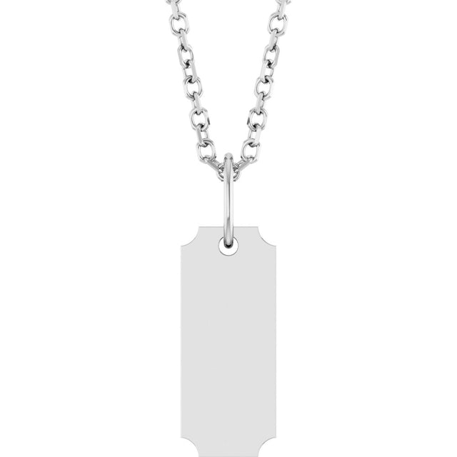 14K White Engravable Dog Tag 16-18" Necklace